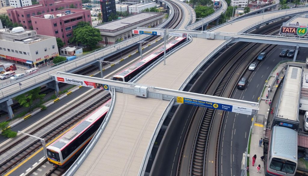 Sistem transportasi terintegrasi di kota besar yang menunjukkan implementasi tugas sektor transportasi