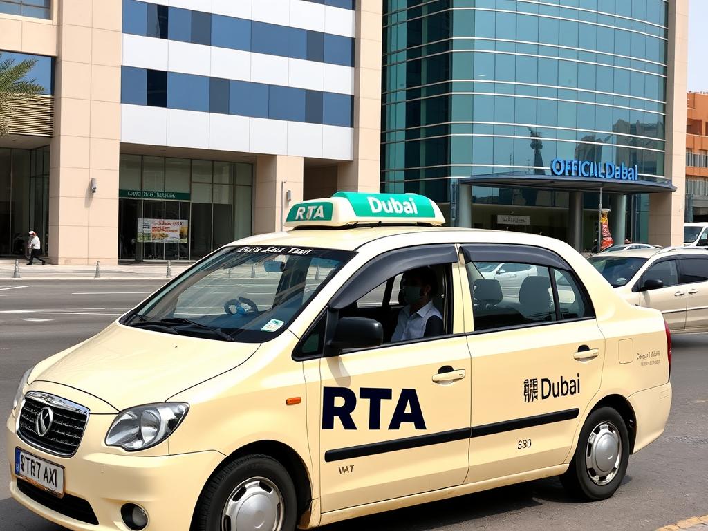 Taksi resmi Dubai dengan warna krem khas Taksi resmi Dubai dengan warna krem khas